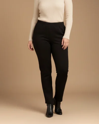 Βασικό παντελόνι κανονικής γραμμής από κρεπ σκούμπα ελαστικό με λάστιχο στη μέση