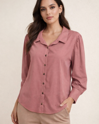 Ροζ Πουκαμίσα με Γιακά και Κουμπιά