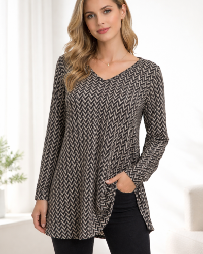 Γυναικεία Μπλούζα με Chevron Σχέδιο και V Λαιμόκοψη