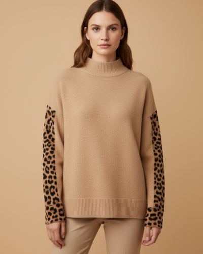 Πλεκτή Μπλούζα με Λεοπάρ Μανίκια